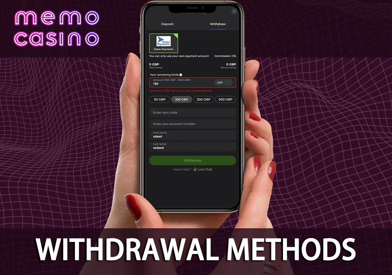 MemoCasino Withdrawal Methods in the UK